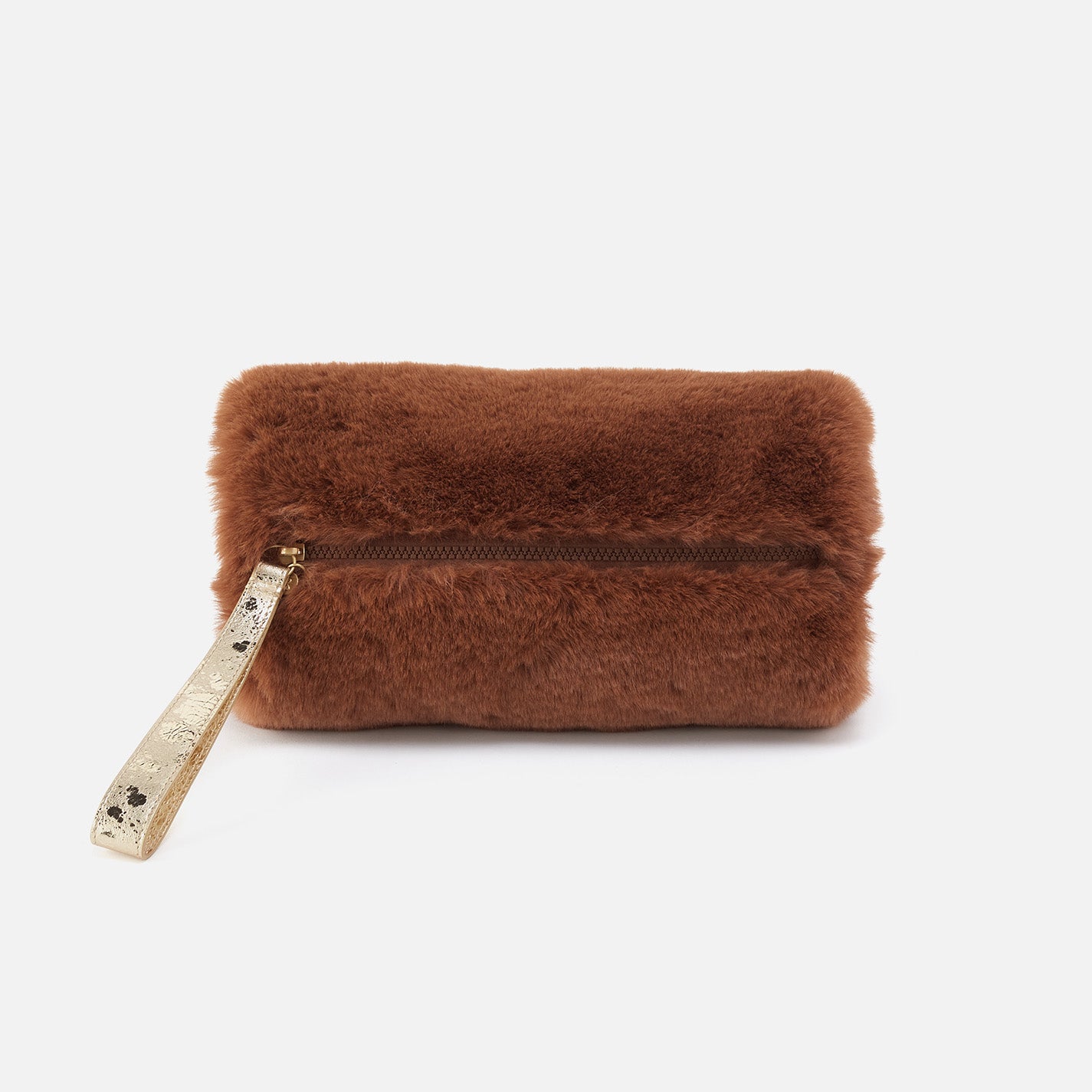 On Sale Zuri Muff in Faux Fur and Metallic Leather – Medium Brown