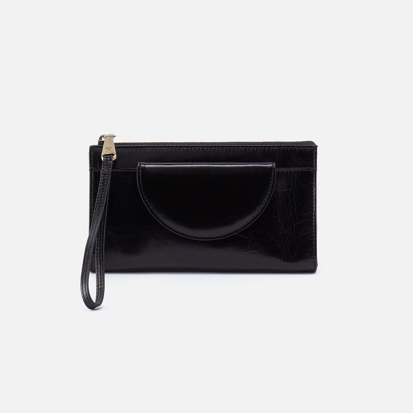 On Sale Zenith Wristlet in Polished Leather – Black